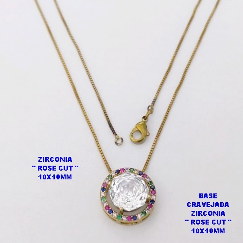 GARGANTILHA NO BRUTO PRONTO PARA O BANHO (POTE)CORRENTE VENEZIANA DE 45CM COM BASE ALTA FUSÃO CRAVEJADA ( " ZIRCONIA ROSE CUT 10X10MM ") / PESO 4.9GR - BRU28302