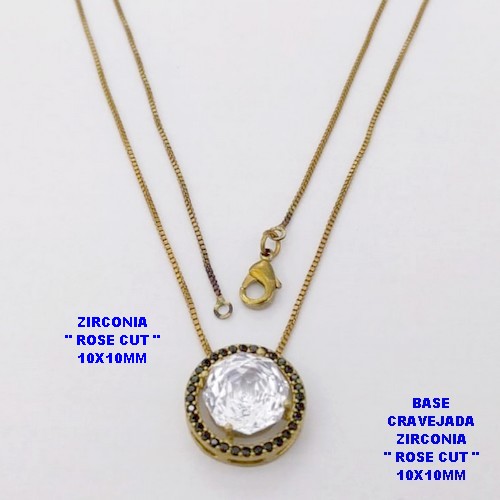 GARGANTILHA NO BRUTO PRONTO PARA O BANHO (POTE)CORRENTE VENEZIANA DE 45CM COM BASE ALTA FUSÃO CRAVEJADA ( " ZIRCONIA ROSE CUT 10X10MM ") / PESO 4.9GR - BRU28303