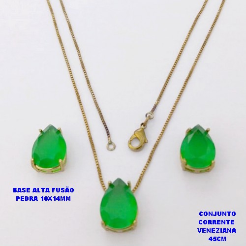 CONJUNTO NO BRUTO PRONTO PARA O BANHO(CX194)COM CORRENTE VENEZIANA DE 45CM BASE GOTA EM ALTA FUSÃO " 10X14MM " / PESO 4.9GR - BRU28322