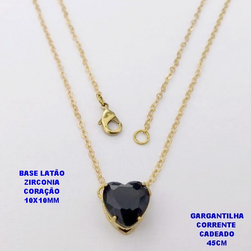 GARGANTILHA NO BRUTO PRONTO PARA O BANHO(POTE)COM CORRENTE CADEADO DE 45CM / BRINCO E PINGENTE COM BASE EM LATÃO FORMATO DE CORAÇÃO ZIRCONIA " 10X10MM " / PESO 2.4GR - BRU28319A