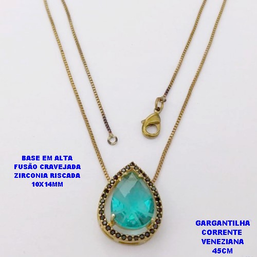 GARGANTILHA NO BRUTO PRONTO PARA O BANHO (CX194)CORRENTE VENEZIANA DE 45CM COM BASE ALTA FUSÃO CRAVEJADA ( " ZIRCONIA RISCADA 10X14MM ") / PESO 4.1GR - BRU28335