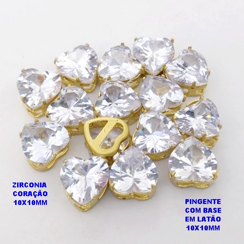 PINGENTE NO BRUTO PRONTO PARA O BANHO(POTE) PINGENTE COM BASE EM LATÃO(VENDIDO POR UNIDADE) FORMATO DE CORAÇÃO ZIRCONIA " 10X10MM " / PESO 0,08GR - BRU28353
