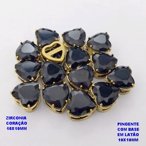 PINGENTE NO BRUTO PRONTO PARA O BANHO(POTE) PINGENTE COM BASE EM LATÃO(VENDIDO POR UNIDADE) FORMATO DE CORAÇÃO ZIRCONIA " 10X10MM " / PESO 0,08GR - BRU28355