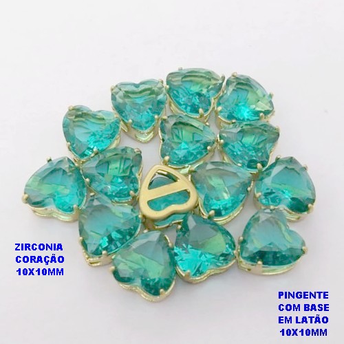 PINGENTE NO BRUTO PRONTO PARA O BANHO(POTE) PINGENTE COM BASE EM LATÃO(VENDIDO POR UNIDADE) FORMATO DE CORAÇÃO ZIRCONIA " 10X10MM " / PESO 0,08GR - BRU28356