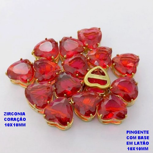 PINGENTE NO BRUTO PRONTO PARA O BANHO(POTE) PINGENTE COM BASE EM LATÃO(VENDIDO POR UNIDADE) FORMATO DE CORAÇÃO ZIRCONIA " 10X10MM " / PESO 0,08GR - BRU28357