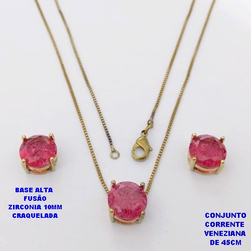 CONJUNTO NO BRUTO PRONTO PARA O BANHO(CX194) CONJUNTO COM CORRENTE VENEZIANA DE 45CM PINGENTE E BRINCO EM ALTA FUSÃO(ZIRCONIA CRAQUELADA)" 10X10MM" / PESO 4.8GR - BRU28365