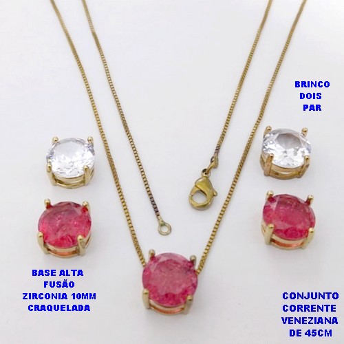 CONJUNTO NO BRUTO PRONTO PARA O BANHO(CX194) CONJUNTO COM CORRENTE VENEZIANA DE 45CM PINGENTE E BRINCO(dois par) EM ALTA FUSÃO(ZIRCONIA CRAQUELADA)" 10X10MM" / PESO total 10.3GR - BRU28366