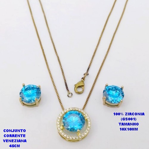 CONJUNTO NO BRUTO PRONTO PARA O BANHO(POTE) CONJUNTO COM CORRENTE VENEZIANA DE 45CM PINGENTE E BRINCO EM ALTA FUSÃO(ZIRCONIA GS001 )" 10X10MM" / PESO 5.8GR - BRU28369