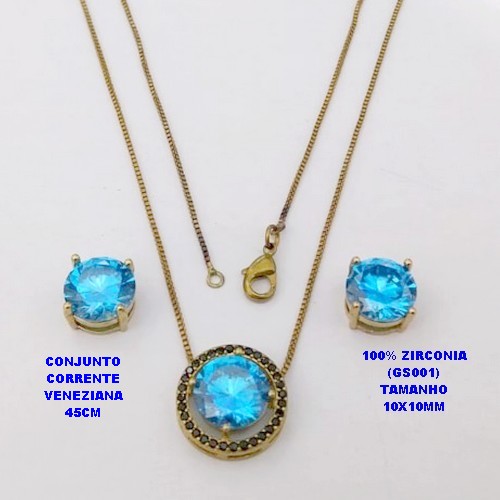 CONJUNTO NO BRUTO PRONTO PARA O BANHO(POTE) CONJUNTO COM CORRENTE VENEZIANA DE 45CM PINGENTE E BRINCO EM ALTA FUSÃO(ZIRCONIA GS001 )" 10X10MM" / PESO 5.8GR - BRU28371