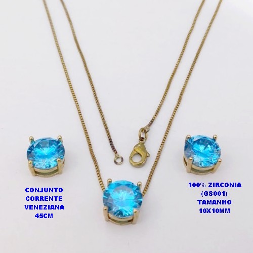 CONJUNTO NO BRUTO PRONTO PARA O BANHO(POTE) CONJUNTO COM CORRENTE VENEZIANA DE 45CM PINGENTE E BRINCO EM ALTA FUSÃO(ZIRCONIA GS001 )" 10X10MM" / PESO 5.8GR - BRU28372