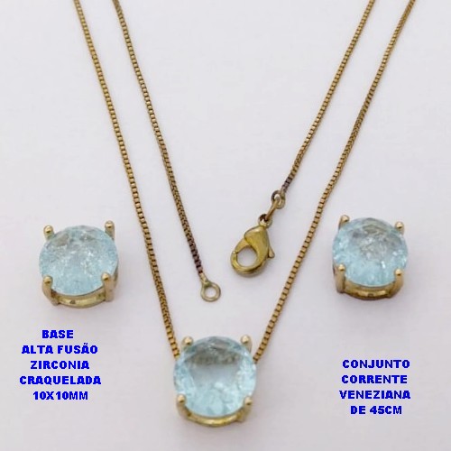 CONJUNTO NO BRUTO PRONTO PARA O BANHO(POTE) CONJUNTO COM CORRENTE VENEZIANA DE 45CM PINGENTE E BRINCO EM ALTA FUSÃO(ZIRCONIA CRAQUELADA )" 10X10MM" / PESO 5.3GR - BRU28377