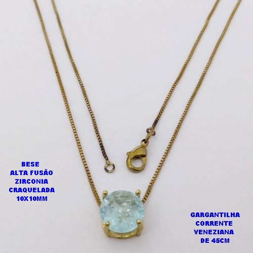 GARGANTILHA NO BRUTO PRONTO PARA O BANHO(POTE) CONJUNTO COM CORRENTE VENEZIANA DE 45CM PINGENTE EM ALTA FUSÃO(ZIRCONIA CRAQUELADA )" 10X10MM" / PESO 3.1GR - BRU28378