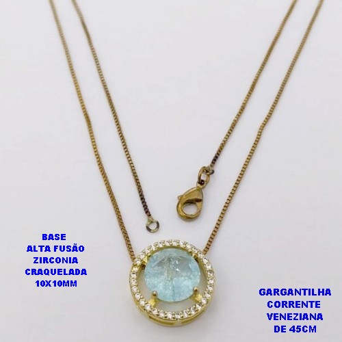 GARGANTILHA NO BRUTO PRONTO PARA O BANHO(POTE) GARGANTILHA COM CORRENTE VENEZIANA DE 45CM PINGENTE EM ALTA FUSÃO(ZIRCONIA CRAQUELADA )" 10X10MM" / PESO 3.9GR - BRU28379