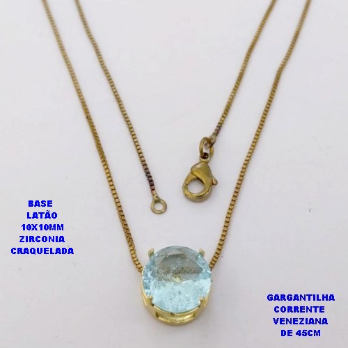 GARGANTILHA NO BRUTO PRONTO PARA O BANHO(POTE) GARGANTILHA COM CORRENTE VENEZIANA DE 45CM PINGENTE LATÃO(ZIRCONIA CRAQUELADA )" 10X10MM" / PESO 2.8GR - BRU28382