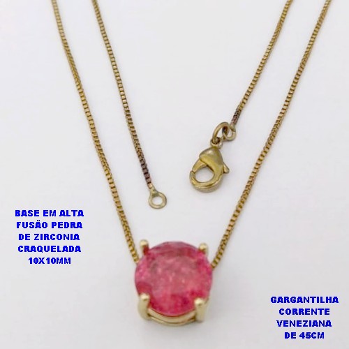 GARGANTILHA NO BRUTO PRONTO PARA O BANHO(POTE) GARGANTILHA COM CORRENTE VENEZIANA DE 45CM PINGENTE EM ALTA FUSÃO (ZIRCONIA CRAQUELADA )" 10X10MM" / PESO 3.1GR - BRU28393