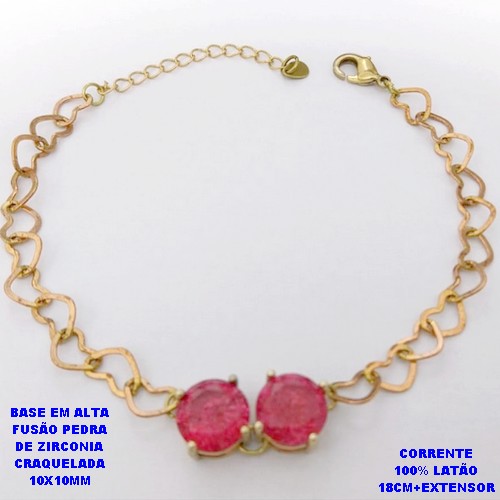 PULSEIRA NO BRUTO PRONTO PARA O BANHO(POTE) PULSEIRA COM CORRENTE DE CORAÇÃO LARGURA 0,05CM DE 18CM+EXTENSOR PINGENTE EM ALTA FUSÃO (ZIRCONIA CRAQUELADA )" 10X10MM" / PESO 4.4GR - BRU28395