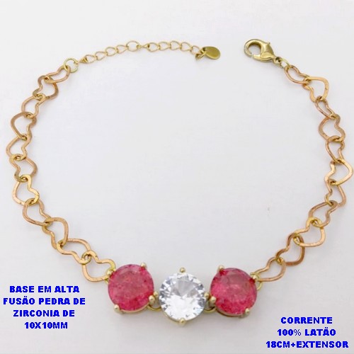 PULSEIRA NO BRUTO PRONTO PARA O BANHO(POTE) PULSEIRA COM CORRENTE DE CORAÇÃO LARGURA 0,05CM DE 18CM+EXTENSOR PINGENTE EM ALTA FUSÃO (ZIRCONIA CRAQUELADA )" 10X10MM" / PESO 7.7GR - BRU28396