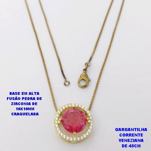 GARGANTILHA NO BRUTO PRONTO PARA O BANHO(POTE) GARGANTILHA COM CORRENTE VENEZIANA DE 45CM / PINGENTE COM BASE EM ALTA FUSÃO(ZIRCONIA CRAQUELADA )" 10X10MM" / PESO 3.8GR - BRU28400
