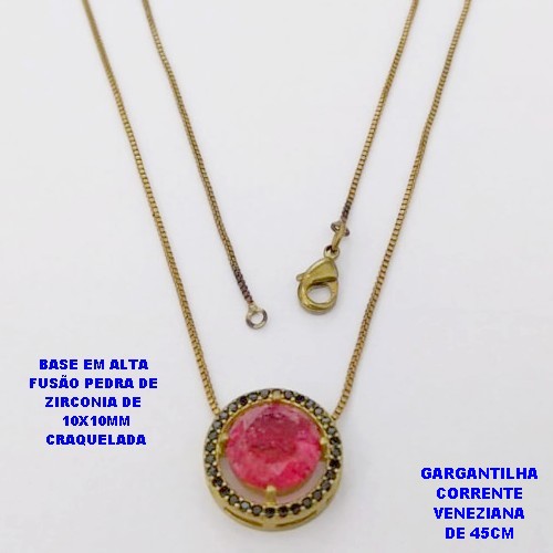 GARGANTILHA NO BRUTO PRONTO PARA O BANHO(POTE) GARGANTILHA COM CORRENTE VENEZIANA DE 45CM / PINGENTE COM BASE EM ALTA FUSÃO(ZIRCONIA CRAQUELADA )" 10X10MM" / PESO 3.8GR - BRU28402