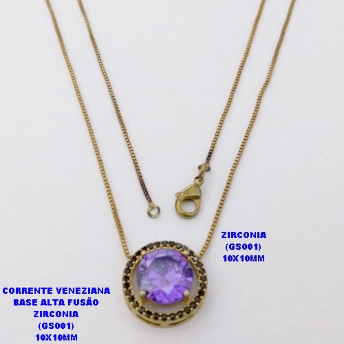 GARGANTILHA NO BRUTO PRONTO PARA O BANHO (POTE)GARGANTILHA COM CORRENTE VENEZIANA 45CM BASE EM ALTA FUSÃO PEDRA DE ZIRCONIA(GS001( DE 10X10MM / PESO 1.2GR - BRU28428