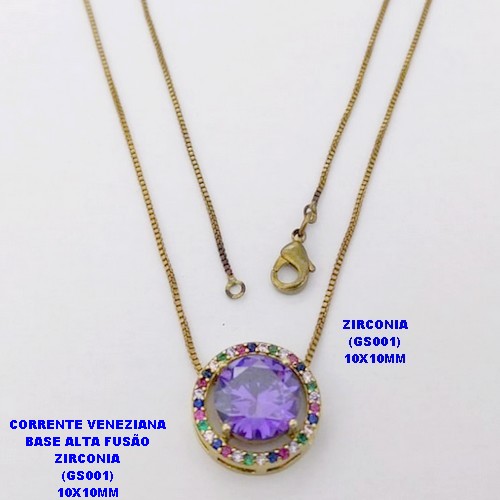 GARGANTILHA NO BRUTO PRONTO PARA O BANHO (POTE)GARGANTILHA COM CORRENTE VENEZIANA 45CM BASE EM ALTA FUSÃO PEDRA DE ZIRCONIA(GS001( DE 10X10MM / PESO 1.2GR - BRU28429
