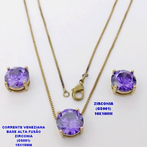CONJUNTO NO BRUTO PRONTO PARA O BANHO (POTE)GARGANTILHA COM CORRENTE VENEZIANA 45CM BASE EM ALTA FUSÃO PEDRA DE ZIRCONIA(GS001( DE 10X10MM / PESO 8.7GR - BRU28431