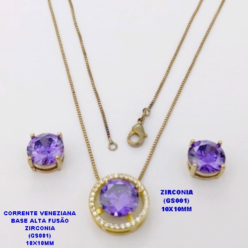 CONJUNTO NO BRUTO PRONTO PARA O BANHO (POTE)GARGANTILHA COM CORRENTE VENEZIANA 45CM BASE EM ALTA FUSÃO PEDRA DE ZIRCONIA(GS001( DE 10X10MM / PESO 8.7GR - BRU28432