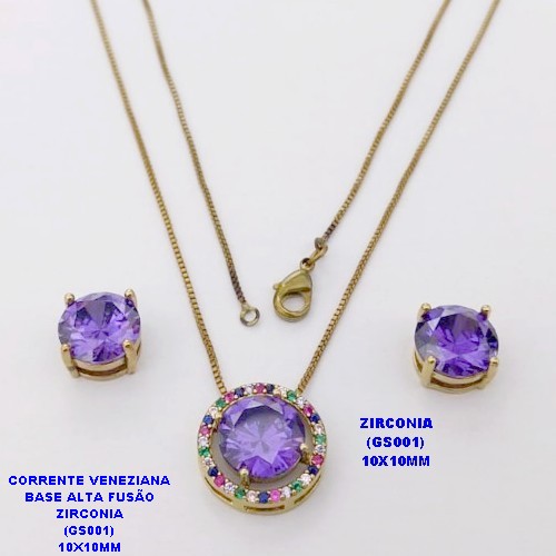 CONJUNTO NO BRUTO PRONTO PARA O BANHO (POTE)GARGANTILHA COM CORRENTE VENEZIANA 45CM BASE EM ALTA FUSÃO PEDRA DE ZIRCONIA(GS001( DE 10X10MM / PESO 8.7GR - BRU28433