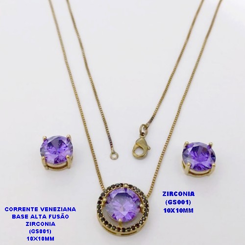 CONJUNTO NO BRUTO PRONTO PARA O BANHO (POTE)GARGANTILHA COM CORRENTE VENEZIANA 45CM BASE EM ALTA FUSÃO PEDRA DE ZIRCONIA(GS001( DE 10X10MM / PESO 8.7GR - BRU28434
