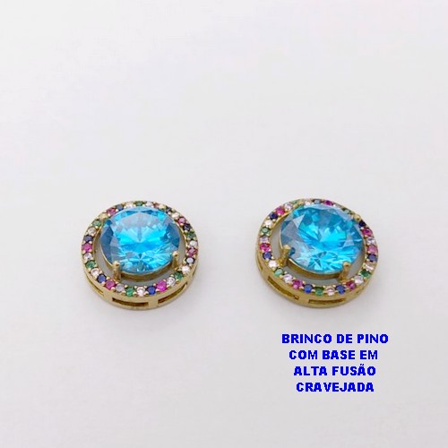 BRINCO NO BRUTO PRONTO PARA O BANHO (POTE )BRINCO DE PINO PINGENTE ALTA FUSÃO - TAMANHO 15MM CRAVEJADO COM ZIRCONIA 10X10MM(GS001)/ PESO 5.9GR - BRU28441