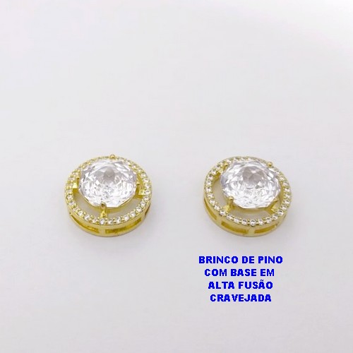 BRINCO NO BRUTO PRONTO PARA O BANHO (POTE )BRINCO DE PINO PINGENTE ALTA FUSÃO - TAMANHO 15MM CRAVEJADO COM ZIRCONIA 10X10MM(ROSE CUT )/ PESO 5.9GR - BRU28443