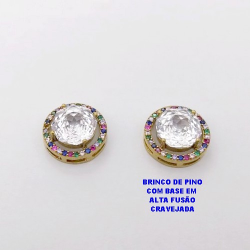 BRINCO NO BRUTO PRONTO PARA O BANHO (POTE )BRINCO DE PINO PINGENTE ALTA FUSÃO - TAMANHO 15MM CRAVEJADO COM ZIRCONIA 10X10MM(ROSE CUT )/ PESO 5.9GR - BRU28444