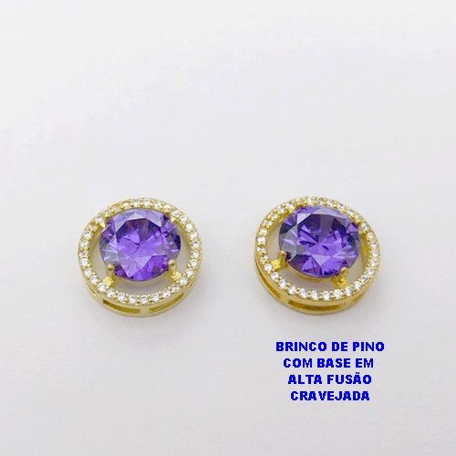 BRINCO NO BRUTO PRONTO PARA O BANHO (POTE )BRINCO DE PINO PINGENTE ALTA FUSÃO - TAMANHO 15MM CRAVEJADO COM ZIRCONIA 10X10MM(GS001)/ PESO 5.9GR - BRU28445