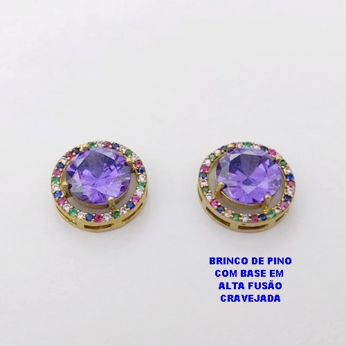 BRINCO NO BRUTO PRONTO PARA O BANHO (POTE )BRINCO DE PINO PINGENTE ALTA FUSÃO - TAMANHO 15MM CRAVEJADO COM ZIRCONIA 10X10MM(GS001)/ PESO 5.9GR - BRU28446
