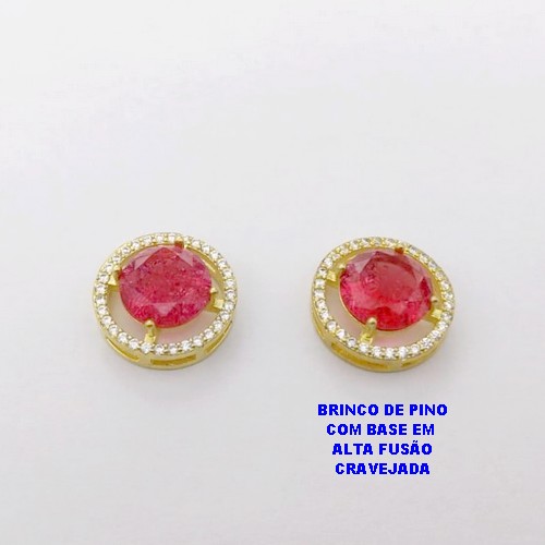 BRINCO NO BRUTO PRONTO PARA O BANHO (POTE )BRINCO DE PINO PINGENTE ALTA FUSÃO - TAMANHO 15MM CRAVEJADO COM ZIRCONIA 10X10MM( CRAQUELADA)/ PESO 5.9GR - BRU28447