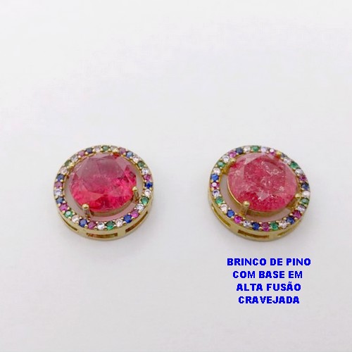 BRINCO NO BRUTO PRONTO PARA O BANHO (POTE )BRINCO DE PINO PINGENTE ALTA FUSÃO - TAMANHO 15MM CRAVEJADO COM ZIRCONIA 10X10MM( CRAQUELADA)/ PESO 5.9GR - BRU28448