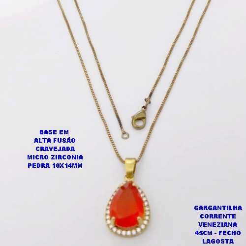 DUPLICADO - GARGANTILHA NO BRUTO PRONTO PARA O BANHO (POTE)GARGANTILHA COM CORRENTE VENEZIANA 45CM BASE EM ALTA FUSÃO base cravejada em micro zirconia PEDRA DE 10X14MM / PESO 2.9GR - BRU28455