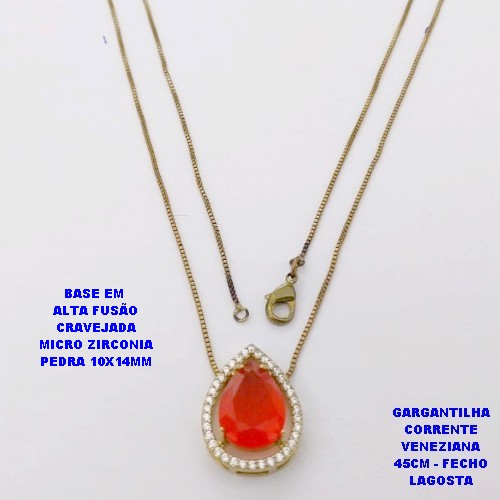GARGANTILHA NO BRUTO PRONTO PARA O BANHO (POTE)GARGANTILHA COM CORRENTE VENEZIANA 45CM BASE EM ALTA FUSÃO base cravejada em micro zirconia PEDRA DE 10X14MM / PESO 3.7GR - BRU28456