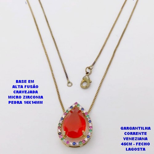 GARGANTILHA NO BRUTO PRONTO PARA O BANHO (POTE)GARGANTILHA COM CORRENTE VENEZIANA 45CM BASE EM ALTA FUSÃO base cravejada em micro zirconia PEDRA DE 10X14MM / PESO 3.7GR - BRU28457