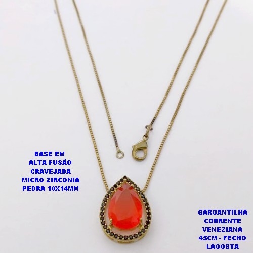 GARGANTILHA NO BRUTO PRONTO PARA O BANHO (POTE)GARGANTILHA COM CORRENTE VENEZIANA 45CM BASE EM ALTA FUSÃO base cravejada em micro zirconia PEDRA DE 10X14MM / PESO 3.7GR - BRU28458