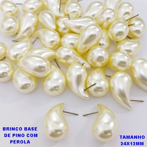 BRINCO NO BRUTO PRONTO PARA O BANHO(CX )- BRINCO DE PINO RM PEROLA GOTA TAMANHO 24X12MM PESO TOTAL 5.2GR - BRU28463
