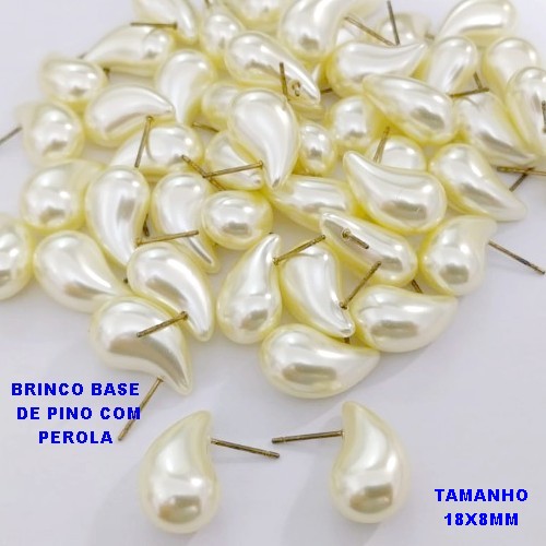 BRINCO NO BRUTO PRONTO PARA O BANHO(CX )- BRINCO DE PINO RM PEROLA GOTA TAMANHO 18X8MM PESO TOTAL 2.2GR - BRU28464