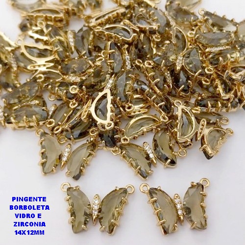 PINGENTE NO BRUTO PRONTO PARA O BANHO(CX ) PINGENTE BORBOLETA EM VIDRO E ZIRCONIA(VENDIDO POR UNIDADE) / TAMANHO 14X12MM -( PESO 1.3GR - BRU28499