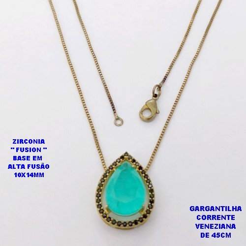 GARGANTILHA NO BRUTO PRONTO PARA O BANHO(POTE )COM CORRENTE VENEZIANA DE 45CM / BRINCO E PINGENTE COM PEDRA DE ZIRCONIA "FUSION" COM BASE EM ALTA FUSÃO " 10X14MM " / PESO 4.4GR - BRU28806