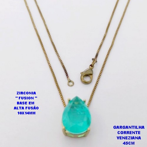 GARGANTILHA NO BRUTO PRONTO PARA O BANHO(POTE )COM CORRENTE VENEZIANA DE 45CM / BRINCO E PINGENTE COM PEDRA DE ZIRCONIA "FUSION" COM BASE EM ALTA FUSÃO " 10X14MM " / PESO 3.6GR - BRU28809