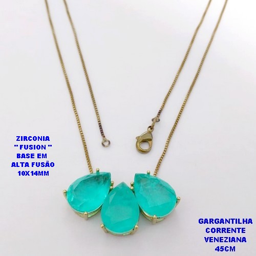GARGANTILHA NO BRUTO PRONTO PARA O BANHO(POTE )COM CORRENTE VENEZIANA DE 45CM / BRINCO E PINGENTE COM PEDRA DE ZIRCONIA "FUSION" COM BASE EM ALTA FUSÃO " 10X14MM " / PESO 7.2GR - BRU28810