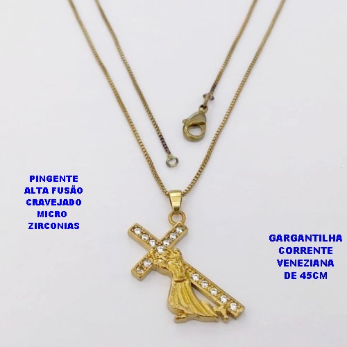 GARGANTILHA NO BRUTO PRONTO PARA O BANHO(CX )-GARGANTILHA COM CORRENTE VENEZIANA DE 45CMCOM FECHO LAGOSTA( PINGENTE DE 2.5MM)/ PESO 3.9GR -BRU29002
