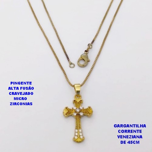 GARGANTILHA NO BRUTO PRONTO PARA O BANHO(CX )-GARGANTILHA COM CORRENTE VENEZIANA DE 45CMCOM FECHO LAGOSTA( PINGENTE DE 2.5MM)/ PESO 3.9GR -BRU29003