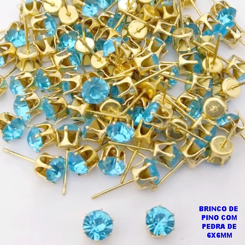 BRINCO NO BRUTO PRONTO PARA O BANHO(POTE)- BRINCO DE PINO 100% LATÃO COM CRISTAL DE 6MM- PESO TOTAL 0,06GR - BRU29006