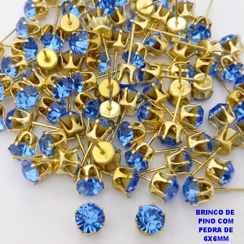 BRINCO NO BRUTO PRONTO PARA O BANHO(POTE)- BRINCO DE PINO 100% LATÃO COM CRISTAL DE 6MM- PESO TOTAL 0,06GR - BRU29008